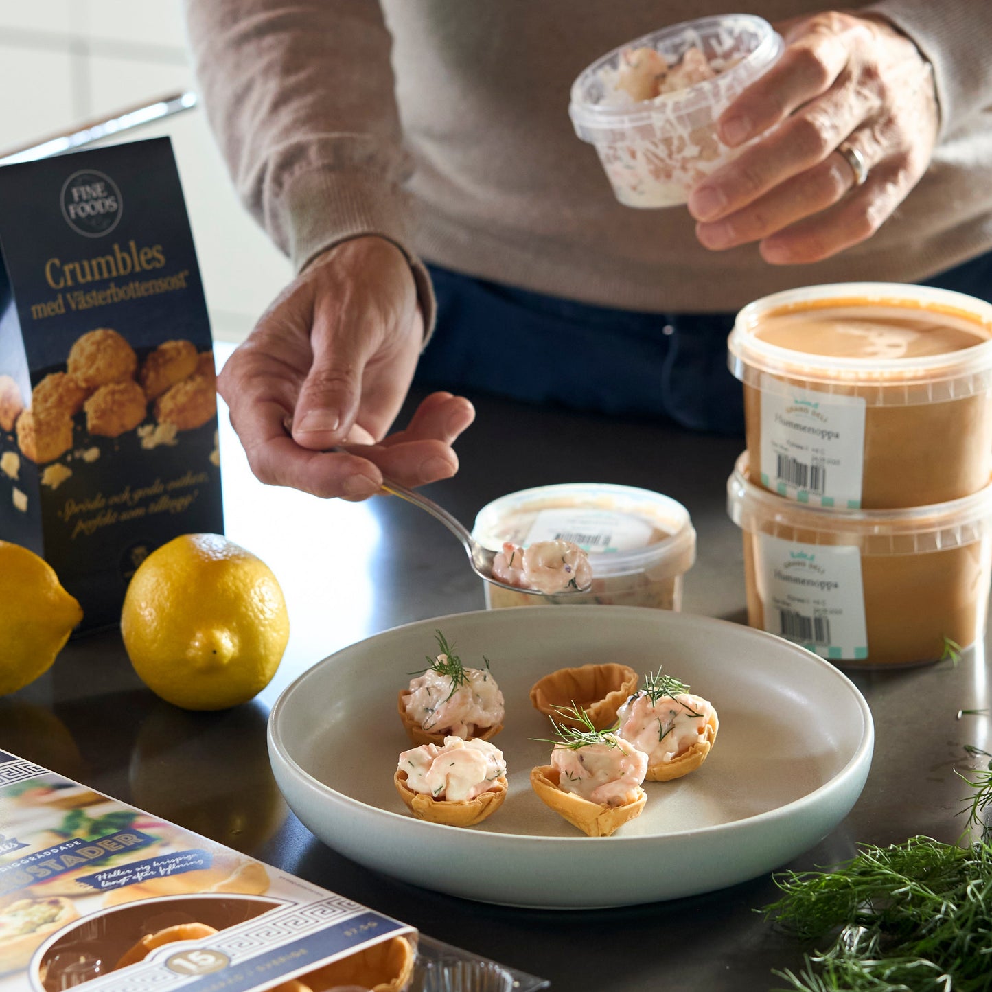 Skagen mix and filo crusts